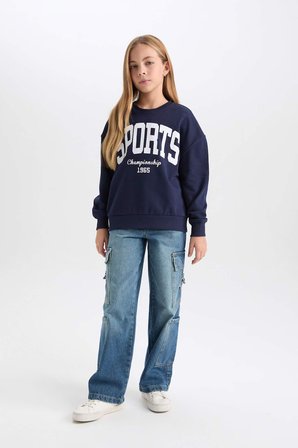 DeFacto Relax Fit Bisiklet Yaka Baskılı Sweatshirt Kız Çocuk D6626A824AUNV251