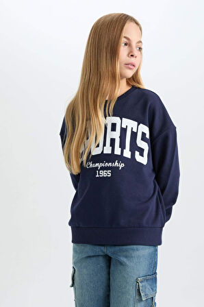DeFacto Kız Çocuk Relax Fit Bisiklet Yaka Baskılı Sweatshirt D6626A824AUNV251