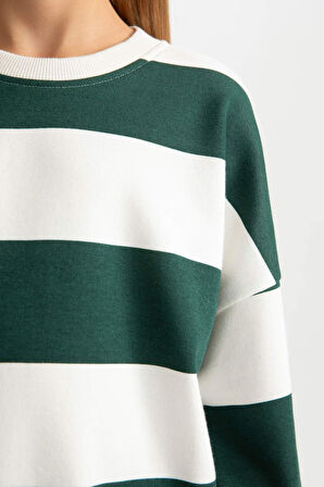 DeFacto Kız Çocuk Relax Fit Bisiklet Yaka Çizgili Sweatshirt D6502A8NSGN1116
