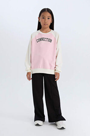 DeFacto Kız Çocuk Relax Fit Bisiklet Yaka Baskılı Sweatshirt D6642A824AUER99