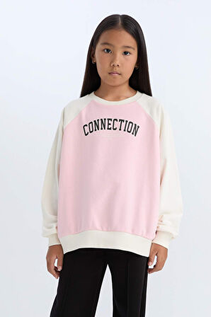 DeFacto Kız Çocuk Relax Fit Bisiklet Yaka Baskılı Sweatshirt D6642A824AUER99
