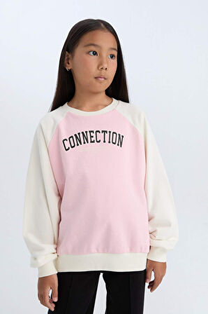 DeFacto Kız Çocuk Relax Fit Bisiklet Yaka Baskılı Sweatshirt D6642A824AUER99