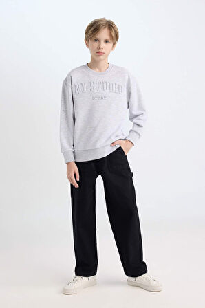 DeFacto Kız Çocuk Gri Bisiklet Yaka Baskılı Sweatshirt D6628A824AUGR379