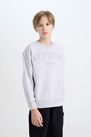 DeFacto Kız Çocuk Gri Bisiklet Yaka Baskılı Sweatshirt D6628A824AUGR379