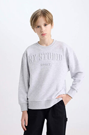 Kız Çocuk Gri Regular Fit Bisiklet Yaka Slogan Baskılı Sweatshirt