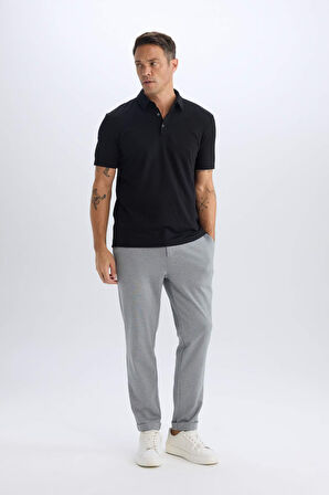 DeFacto Slim Fit Dar Kesim Pamuklu Kısa Kollu Siyah Polo Tişört X2594AZ25SPBK81