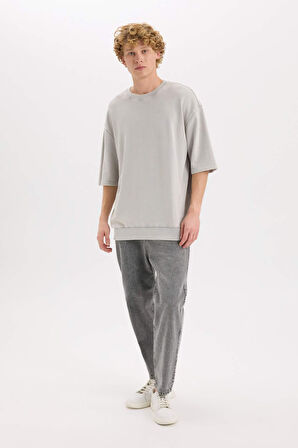 DeFacto Loose Fit Bisiklet Yaka Yıkamalı Soluk Efektli Kısa Kollu Tişört C0709AX25SPGR367