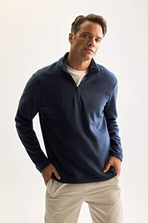 DeFacto Lacivert Tüylenme Yapmayan Soğuk Geçirmez  Regular Fit Dik Yaka Fermuarlı Polar Sweatshirt Y3996AZNSIN257