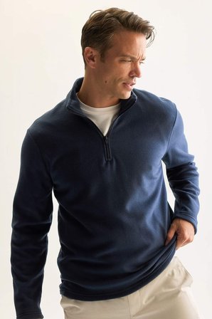 DeFacto Lacivert Tüylenme Yapmayan Soğuk Geçirmez Regular Fit Dik Yaka Fermuarlı Polar Sweatshirt Y3996AZNSIN257