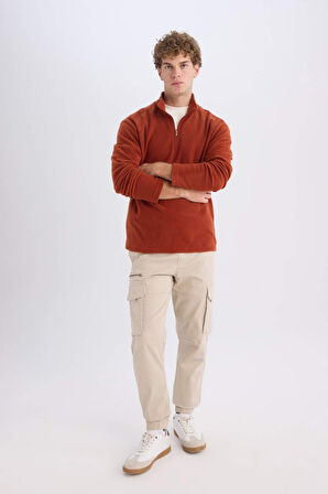 DeFacto Turuncu Tüylenme Yapmayan Soğuk Geçirmez  Regular Fit Dik Yaka Fermuarlı Polar Sweatshirt Y3996AZNSOG578