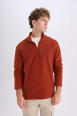 DeFacto Turuncu Tüylenme Yapmayan Soğuk Geçirmez  Regular Fit Dik Yaka Fermuarlı Polar Sweatshirt Y3996AZNSOG578