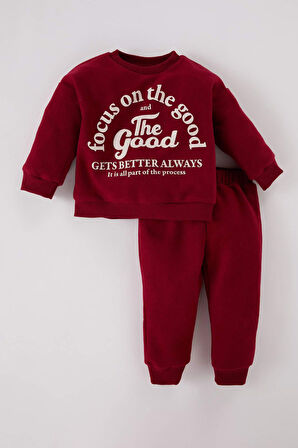 DeFacto Erkek Bebek 2'li Takım Selanik Kumaş Bisiklet Yaka Baskılı Sweatshirt Beli Lastikli Eşofman Altı D7420A524WNBR285