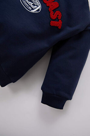 DeFacto Erkek Bebek 2'li Takım Bisiklet Yaka Baskılı Sweatshirt Beli Lastikli Eşofman Altı D7655A524WNNV256