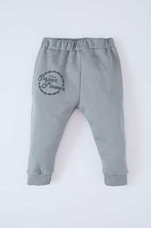 Erkek Bebek 2'li Takım Bisiklet Yaka Baskılı Sweatshirt Beli Lastikli Eşofman Altı