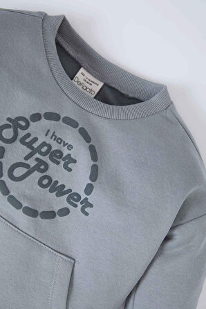 Erkek Bebek 2'li Takım Bisiklet Yaka Baskılı Sweatshirt Beli Lastikli Eşofman Altı