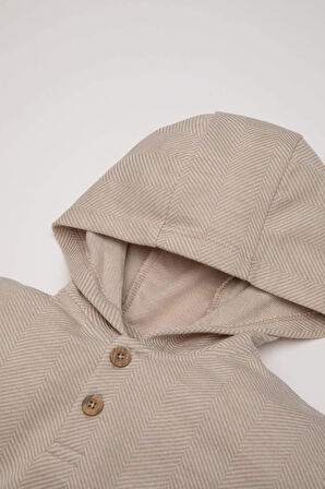 DeFacto Erkek Bebek Kapüşonlu Etiket Baskılı Düğmeli Sweatshirt D8286A524WNBG286