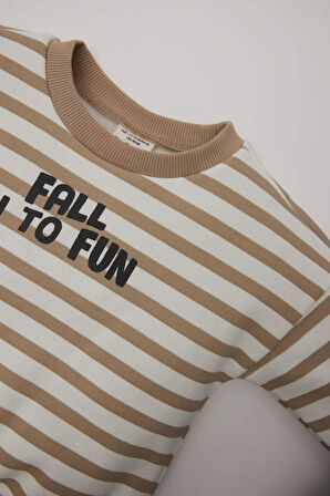 DeFacto Erkek Bebek Bisiklet Yaka Baskılı İçi Yumuşak Tüylü Çizgili Sweatshirt D7583A524WNBG186