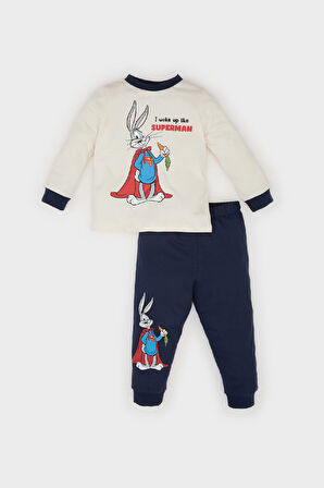 DeFacto Erkek Bebek Looney Tunes Pijama Takımı Penye Bisiklet Yaka Uzun Kollu Üst Beli Lastikli Uzun Alt D5354A524WNNV256