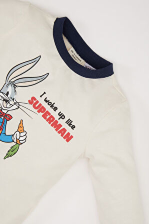 DeFacto Erkek Bebek Looney Tunes Pijama Takımı Penye Bisiklet Yaka Uzun Kollu Üst Beli Lastikli Uzun Alt D5354A524WNNV256