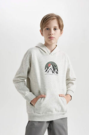DeFacto Erkek Çocuk Oversize Geniş Kalıp Baskılı Kapüşonlu Sweatshirt D5387A824WNER123
