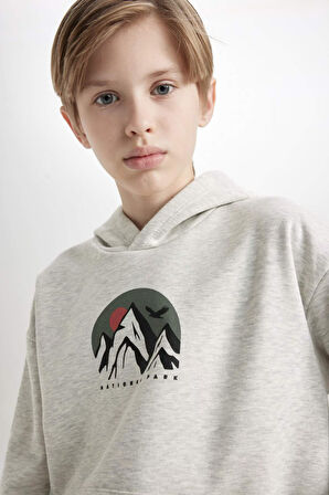 DeFacto Erkek Çocuk Oversize Geniş Kalıp Baskılı Kapüşonlu Sweatshirt D5387A824WNER123