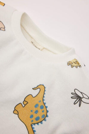 DeFacto Erkek Bebek 2'li Takım Bisiklet Yaka Dinazor Desenli Sweatshirt Üst Beli Lastikli Eşofman Altı D5940A524WNWT34