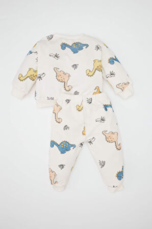 DeFacto Erkek Bebek 2'li Takım Bisiklet Yaka Dinazor Desenli Sweatshirt Üst Beli Lastikli Eşofman Altı D5940A524WNWT34