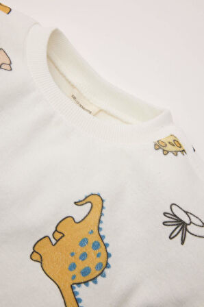 DeFacto Erkek Bebek 2'li Takım Bisiklet Yaka Dinazor Desenli Sweatshirt Beli Lastikli Eşofman Altı D5940A524WNWT34