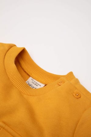Erkek Bebek Bisiklet Yaka Renk Bloklu İçi Yumuşak Tüylü Sweatshirt