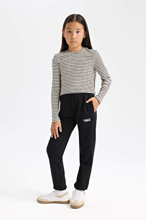 DeFacto Kız Çocuk Cropped Fit Polo Yaka Çizgili Fitilli Kaşkorse Uzun Kollu Tişört D3368A824AUER99