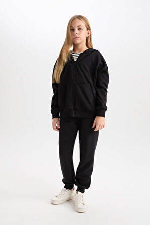 DeFacto Oversize Geniş Kalıp Kapüşonlu Basic Düz Hırka D6498A8NSBK81