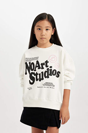 DeFacto Kız Çocuk Oversize Geniş Kalıp Bisiklet Yaka Baskılı Sweatshirt D6491A8NSER85