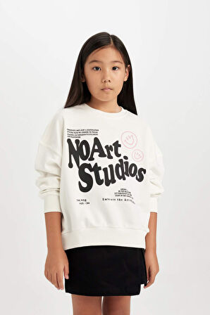 DeFacto Kız Çocuk Oversize Geniş Kalıp Bisiklet Yaka Baskılı Sweatshirt D6491A8NSER85