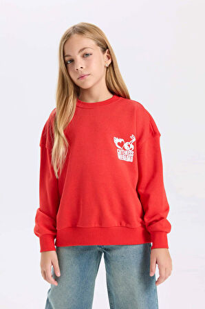 DeFacto Kız Çocuk Oversize Geniş Kalıp Bisiklet Yaka Sırt Baskılı Sweatshirt D6492A8NSRD44