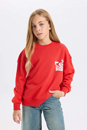 DeFacto Kız Çocuk Oversize Geniş Kalıp Bisiklet Yaka Sırt Baskılı Sweatshirt D6492A8NSRD44
