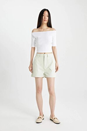DeFacto Slim Fit Dar Kesim Omuzu Açık Fitilli Kaşkorse Kısa Kollu Tişört C9169AX24SMWT34