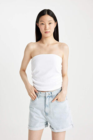 Slim Fit Straplez Fitilli Kaşkorse Bluz