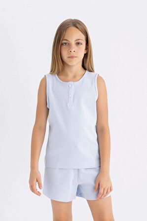 DeFacto Kız Çocuk Atlet Şortlu Fitilli Kaşkorse Pijama Takımı C8951A824SMBE472