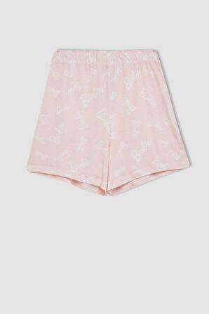 DeFacto Kız Çocuk Barbie Pijama Takımı Boxy Fit Kısa Kollu Üst Şort C8504A824SMWT34