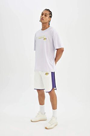 DeFactoFit NBA Los Angeles Lakers Standart Fit Kısa Paça Şort W9811AZ24SMER105