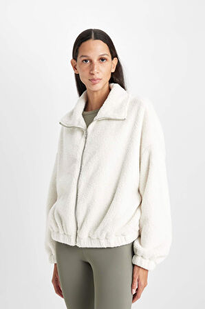 DeFacto Oversize Geniş Kalıp Polo Yaka Welsoft Pelüş Fermuarlı Hırka C8229AX24WNER105