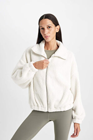 DeFacto Oversize Geniş Kalıp Polo Yaka Welsoft Pelüş Fermuarlı Hırka C8229AX24WNER105