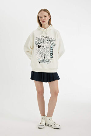 DeFacto Coool Oversize Geniş Kalıp Kapüşonlu Baskılı Kalın Sweatshirt C7859AX24WNWT32