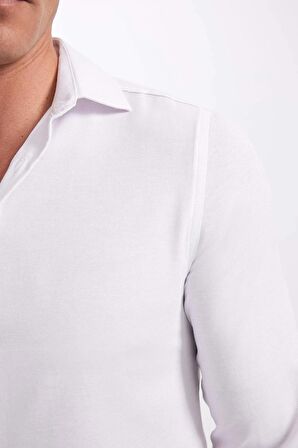 DeFacto Modern Fit Polo Yaka Poplin Uzun Kollu Beyaz Gömlek R4340AZNSWT60