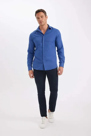 DeFacto Modern Fıt Polo Yaka Poplin Uzun Kollu Gömlek R4340AZNSIN239