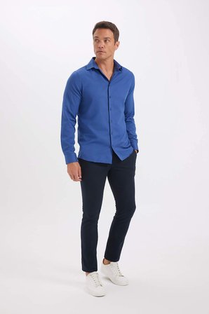 DeFacto Modern Fıt Polo Yaka Poplin Uzun Kollu Gömlek R4340AZNSIN239