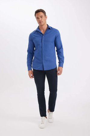 DeFacto Modern Fıt Polo Yaka Poplin Uzun Kollu Gömlek R4340AZNSIN239