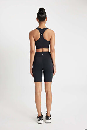 DeFactoFit Siyah Yüksek Bel Beli Saran Biker Esnek Kısa Basic Düz Sporcu Tayt Z6741AZ24AUBK81