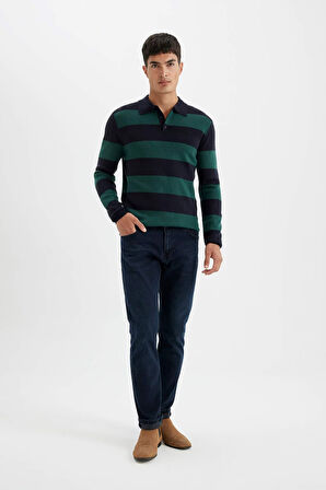 DeFacto Standart Fit Normal Kesim Çizgili Polo Yaka Triko Kazak Y4194AZ24WNGN852