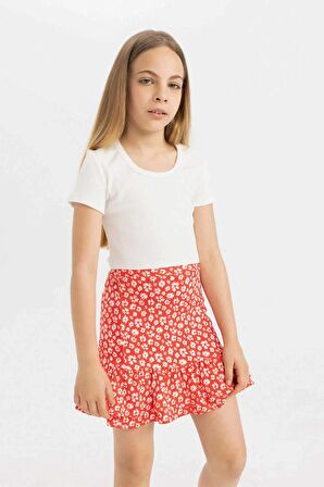 DeFacto Kız Çocuk Slim Fit Bisiklet Yaka Basic Fitilli Kaşkorse Kısa Kollu Tişört C4510A824SMWT16
